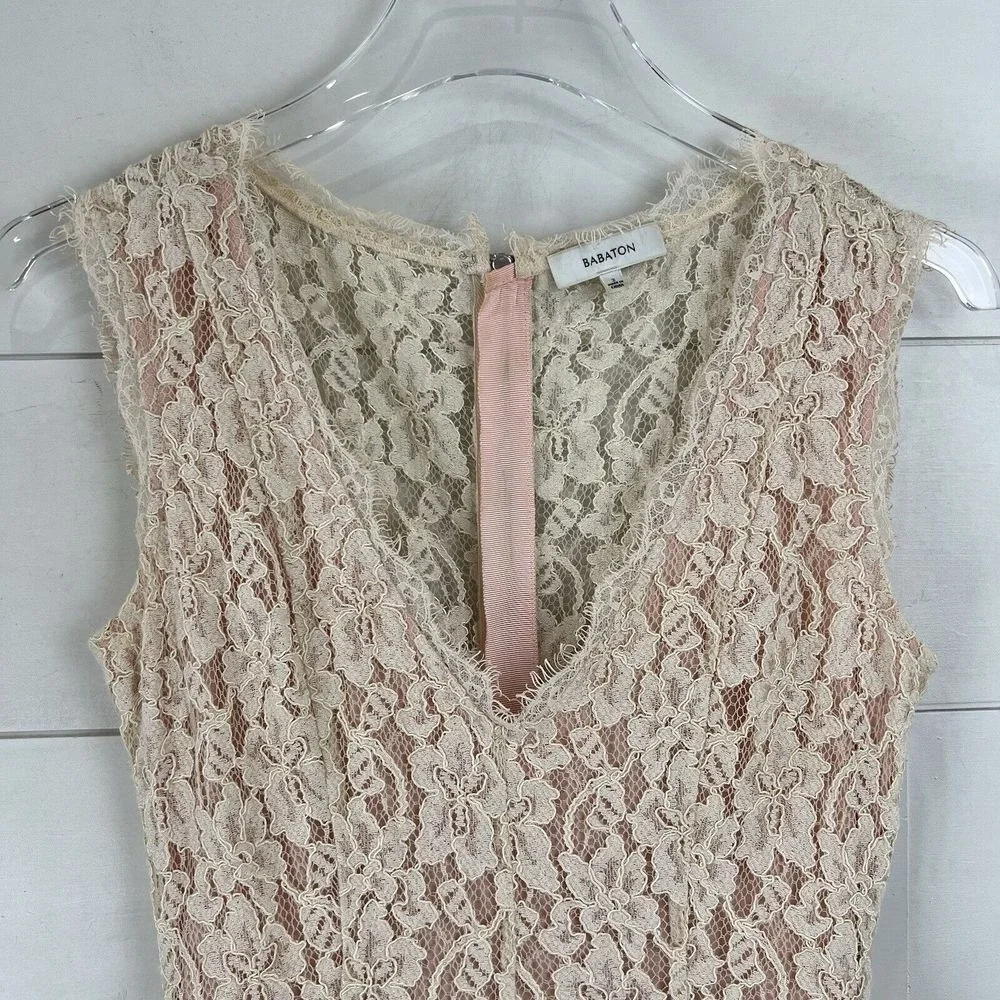 Babaton Aritzia Lace Fit Flare Dress Women 2 Floral V-Neck Sleeveless Blush‎